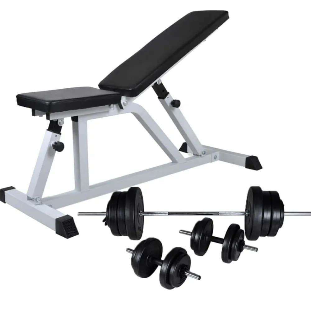 vidaXL Fitness Y Musculación-Banco de entrenamiento con juego de barras y mancuernas 60,5 kg