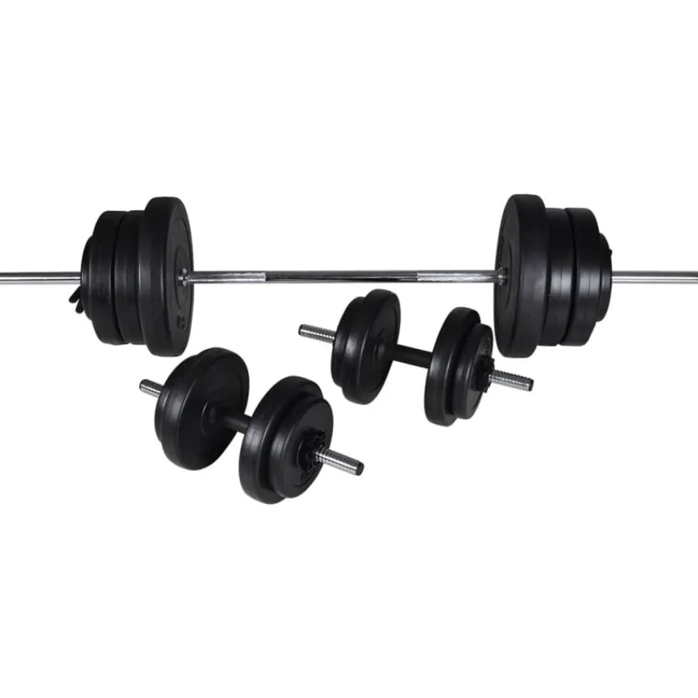 vidaXL Fitness Y Musculación-Banco de entrenamiento con juego de barras y mancuernas 60,5 kg