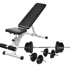 vidaXL Fitness Y Musculación-Banco de entrenamiento con juego de barras y mancuernas 60,5 kg