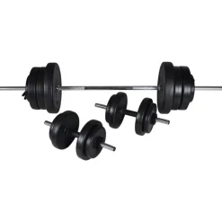 vidaXL Fitness Y Musculación-Banco de entrenamiento con juego de barras y mancuernas 60,5 kg