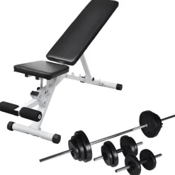 vidaXL Fitness Y Musculación-Banco de entrenamiento con juego de pesas y mancuernas 30,5 kg