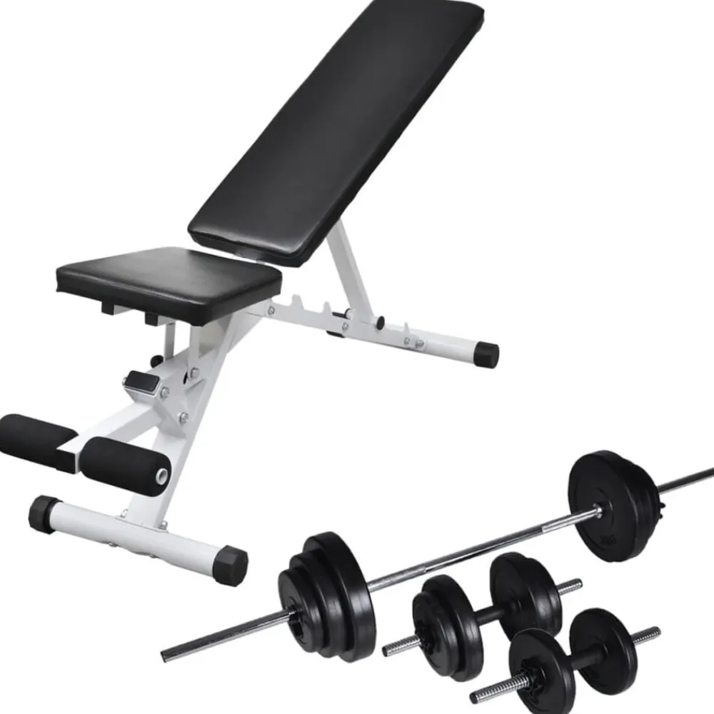 vidaXL Fitness Y Musculación-Banco de entrenamiento con juego de pesas y mancuernas 30,5 kg