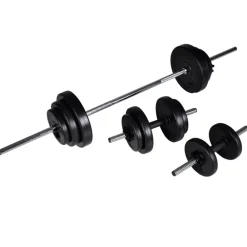 vidaXL Fitness Y Musculación-Banco de entrenamiento con juego de pesas y mancuernas 30,5 kg