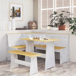 vidaXL Banco de esquina REINE madera maciza pino marrón blanco 151 cm marr&oacute;n miel y blanco Best