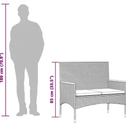 vidaXL Muebles De Jardín-Banco de jardín 2 plazas con cojines y mesa ratán PE