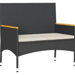 vidaXL Muebles De Jardín-Banco de jardín 2 plazas con cojines y mesa ratán PE