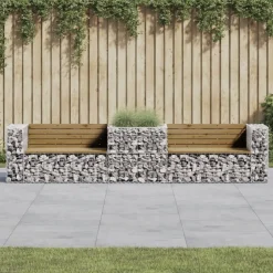 vidaXL Muebles De Jardín-Banco de jardín con cesta de gaviones madera de pino impregnada