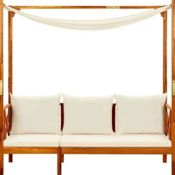 vidaXL Banco de jardín con toldo madera maciza de acacia Crema Online