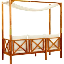 vidaXL Banco de jardín con toldo madera maciza de acacia Crema Online