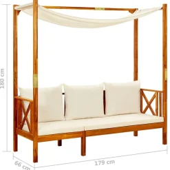 vidaXL Banco de jardín con toldo madera maciza de acacia Crema Online