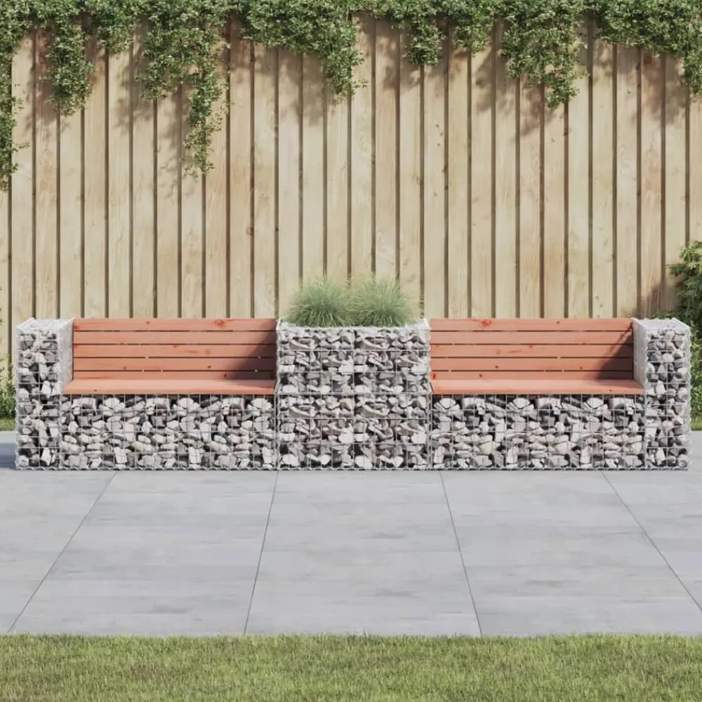vidaXL Banco de jardín con cesta de gaviones madera abeto Douglas Douglas natural Online