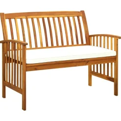 vidaXL Banco de jardín con cojines 119 cm madera maciza de acacia Crema Discount