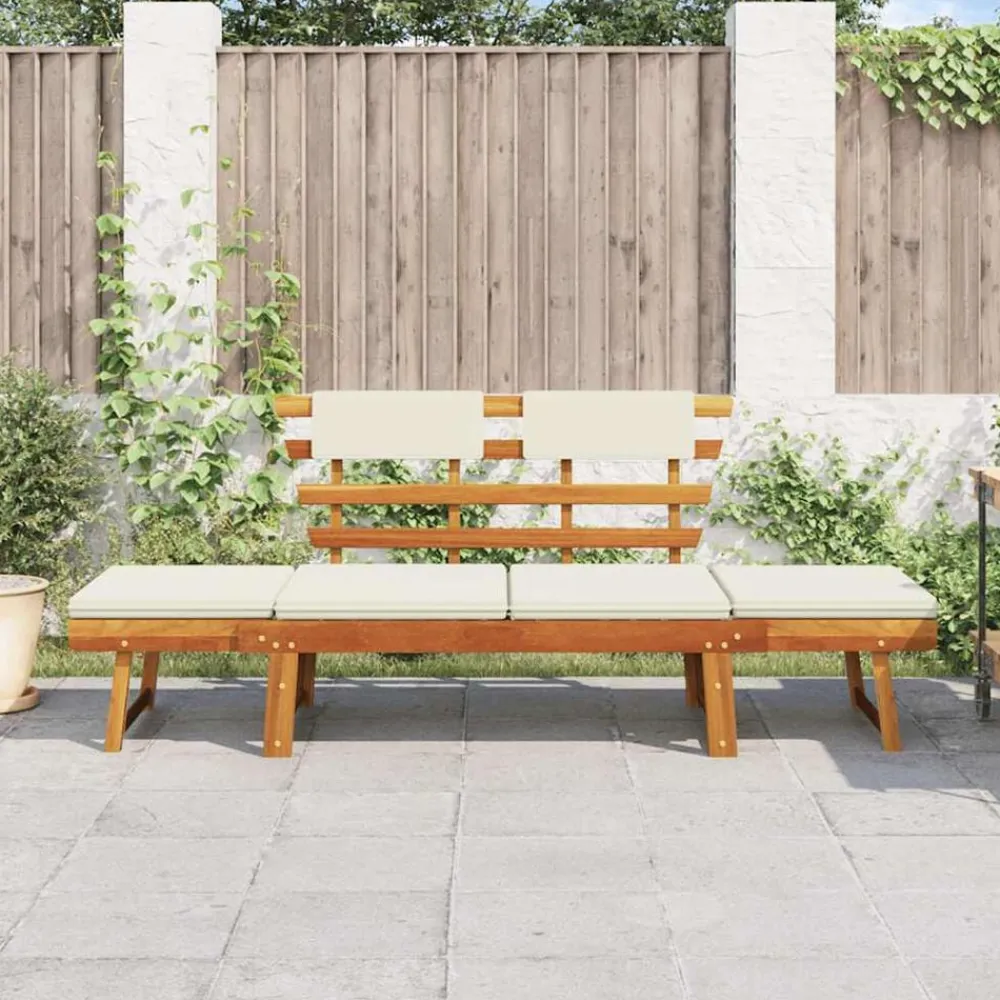 vidaXL Muebles De Jardín-Banco de jardín con cojines 2 en 1 190 cm madera maciza acacia