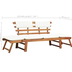 vidaXL Muebles De Jardín-Banco de jardín con cojines 2 en 1 190 cm madera maciza acacia
