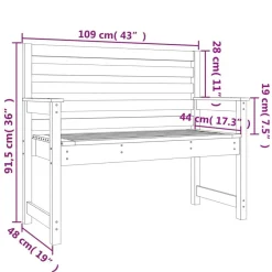vidaXL Banco de jardín madera maciza de pino 109x48x91,5 cm Pino natural Outlet