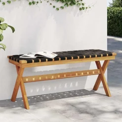vidaXL Banco de jardín madera maciza de acacia y tela Negro Best