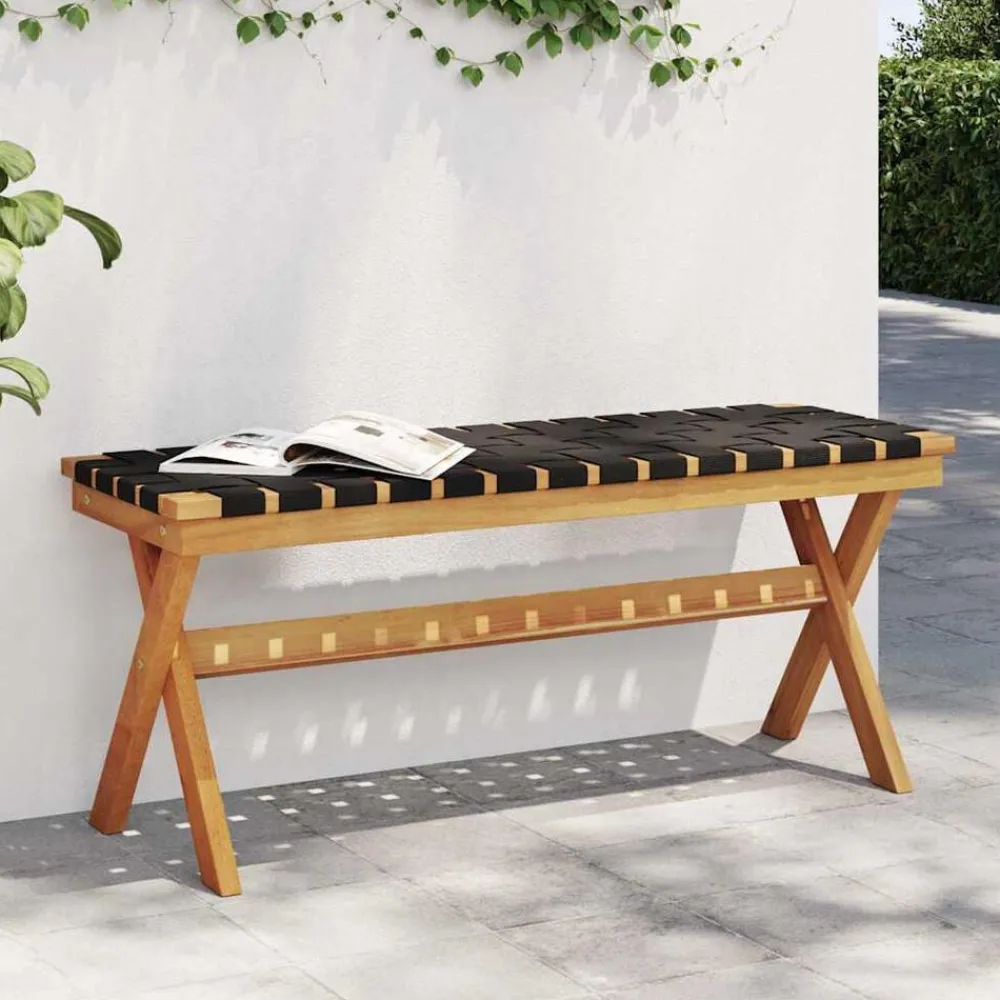 vidaXL Banco de jardín madera maciza de acacia y tela Negro Best