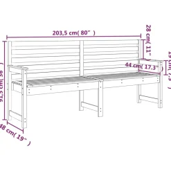 vidaXL Muebles De Jardín-Banco de jardín madera maciza de pino 203,5x48x91,5 cm