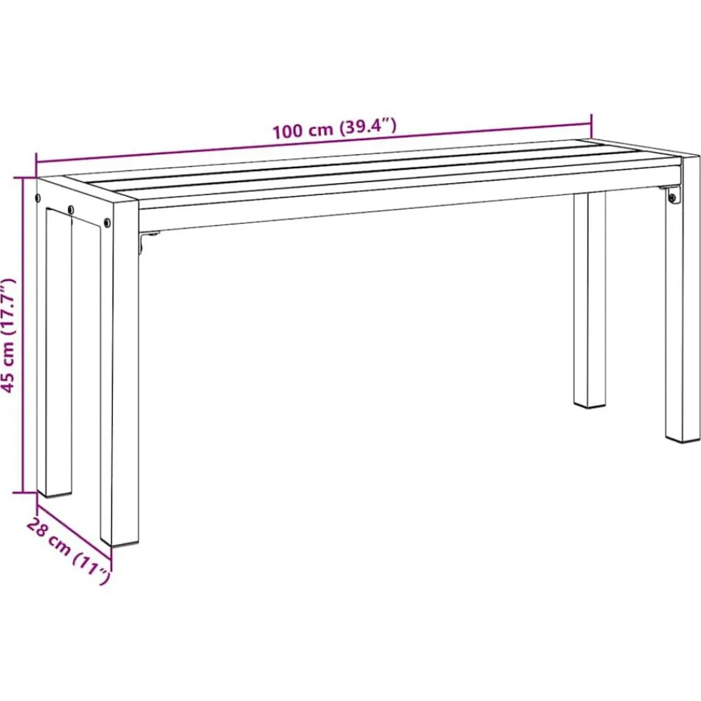 vidaXL Banco de jardín Marrón 100 x 28 x 45cm Acero Marrón New