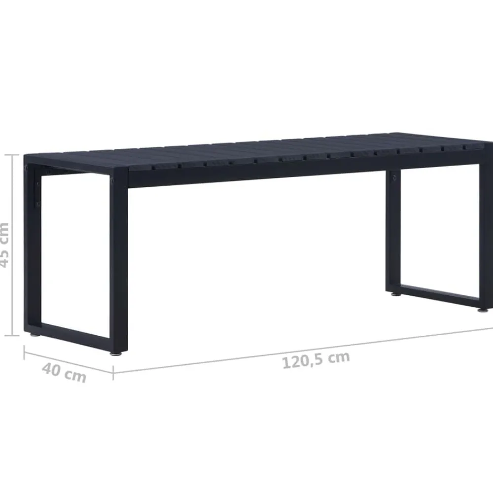 vidaXL Banco de jardín tablero PS negro 120,5 cm Best