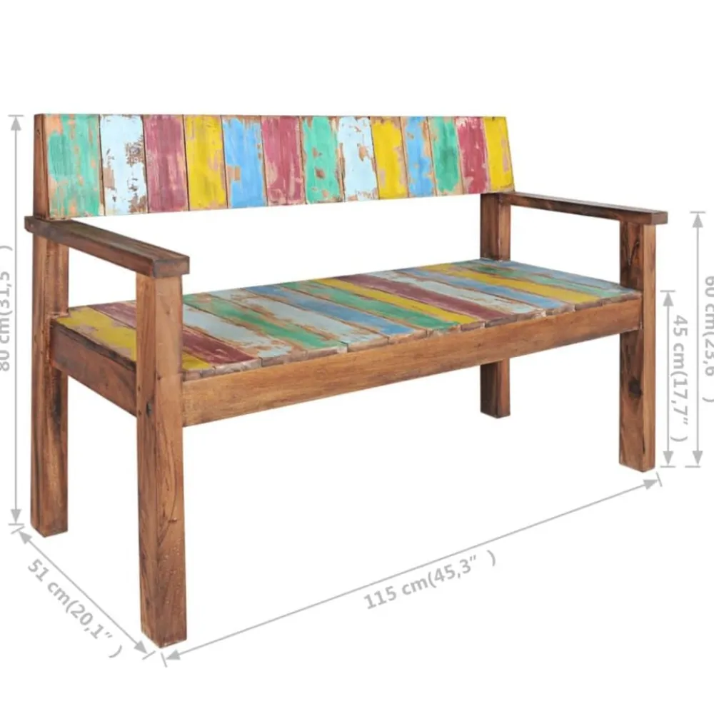 vidaXL Bancos-Banco de madera maciza reciclada 115 cm