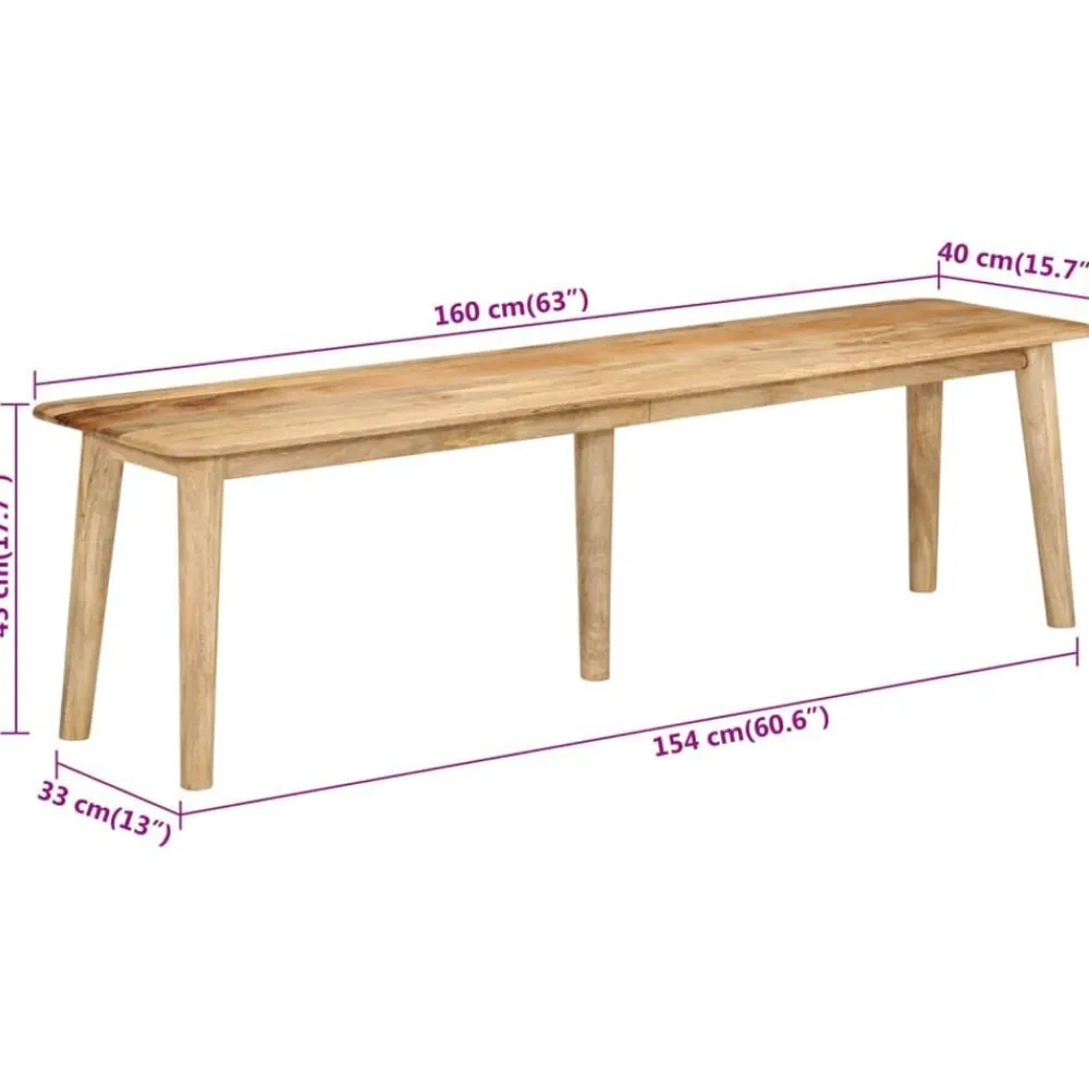 vidaXL Bancos-Banco de madera maciza de mango 160x40x45 cm