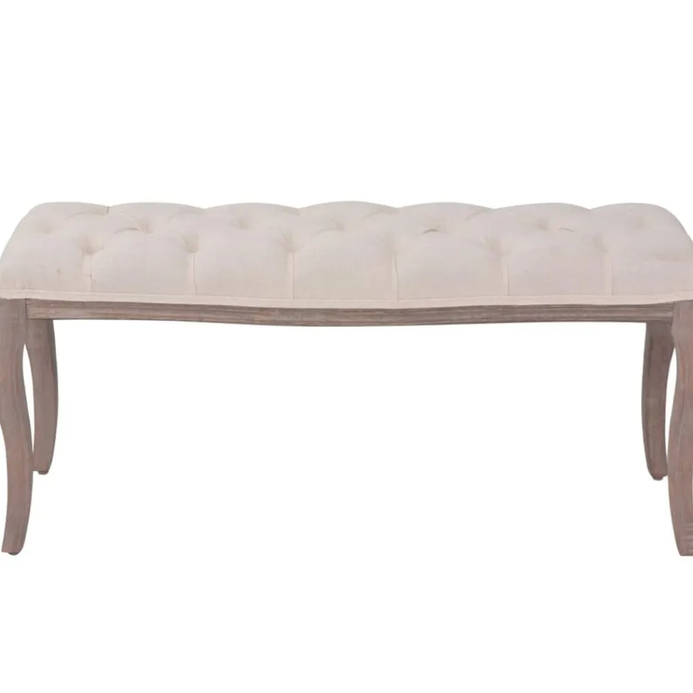 vidaXL Bancos-Banco de madera maciza y lino 110x38x48 cm