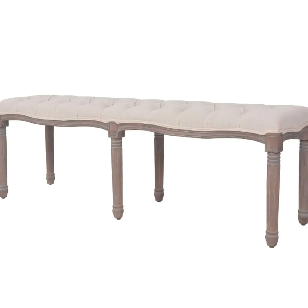 vidaXL Bancos-Banco de madera maciza y lino 150x40x48 cm