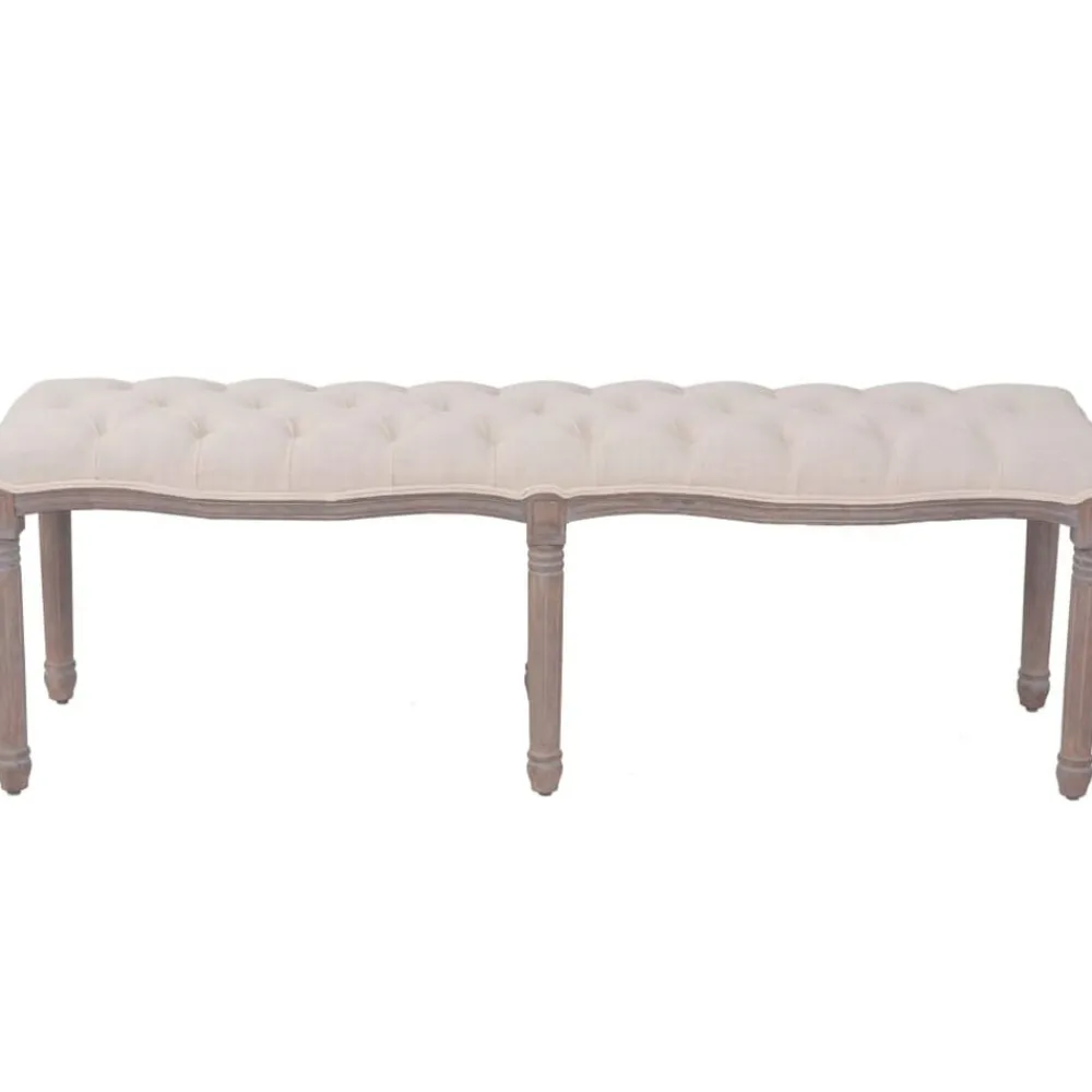 vidaXL Bancos-Banco de madera maciza y lino 150x40x48 cm