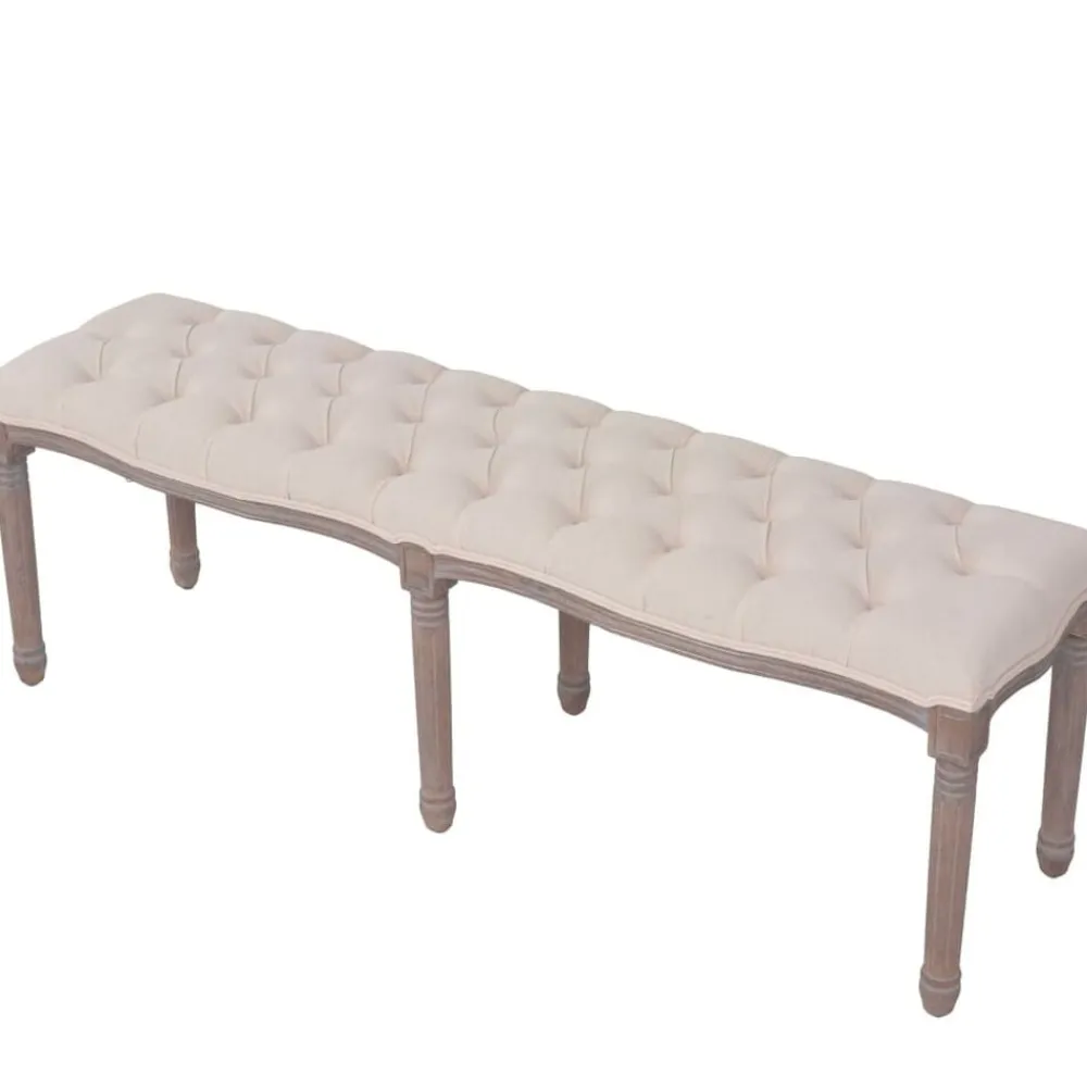vidaXL Bancos-Banco de madera maciza y lino 150x40x48 cm