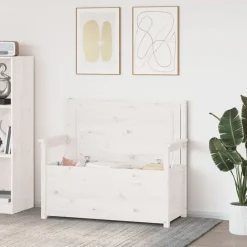 vidaXL Banco de madera maciza de pino 112,5x51,5x96,5 cm Blanco Clearance