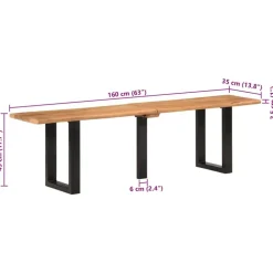 vidaXL Banco de madera maciza de acacia y acero 160 cm Marr&oacute;n y negro