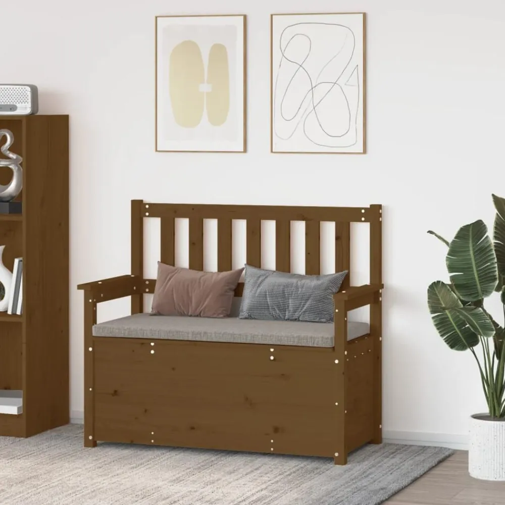 vidaXL Banco de madera maciza pino marrón miel 112,5x51,5x96,5 cm Marrón miel Outlet