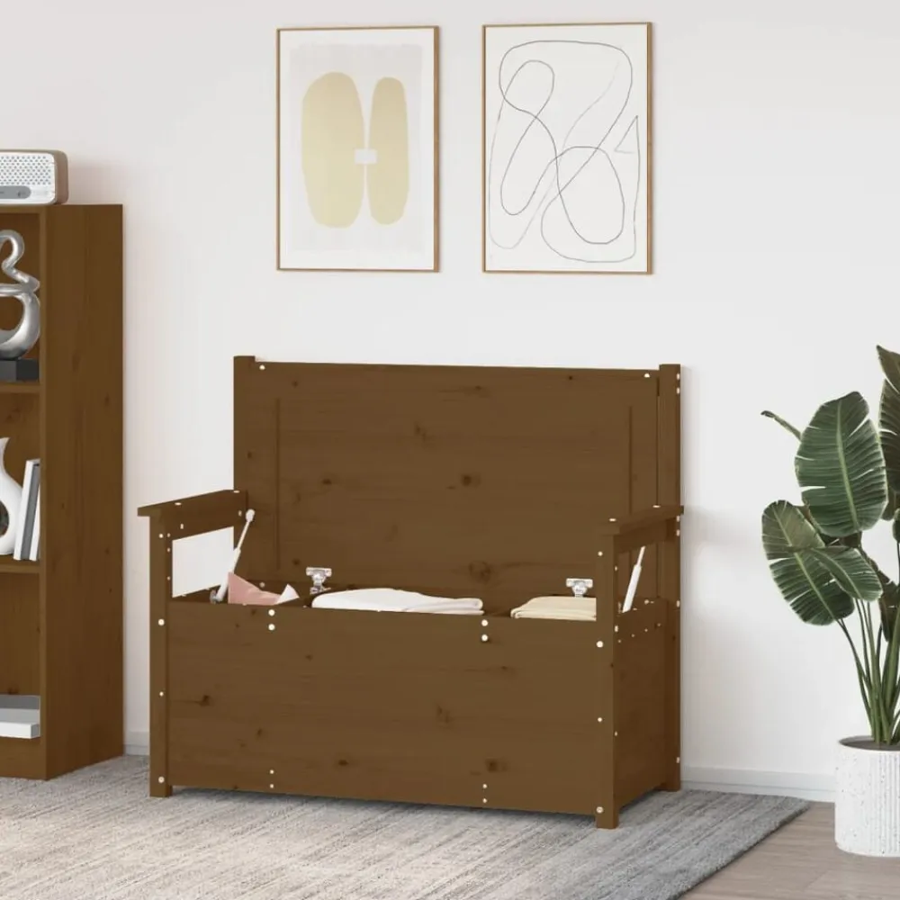 vidaXL Banco de madera maciza pino marrón miel 112,5x51,5x96,5 cm Marrón miel Outlet