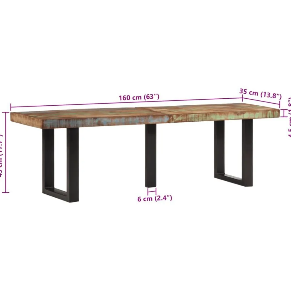 vidaXL Bancos-Banco de madera maciza reciclada y acero 160 cm