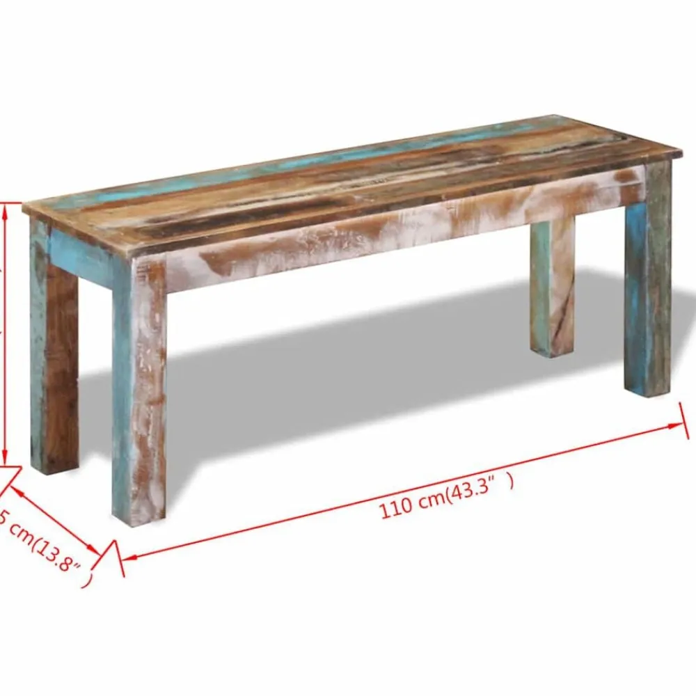 vidaXL Bancos-Banco de madera maciza reciclada 110x35x45 cm