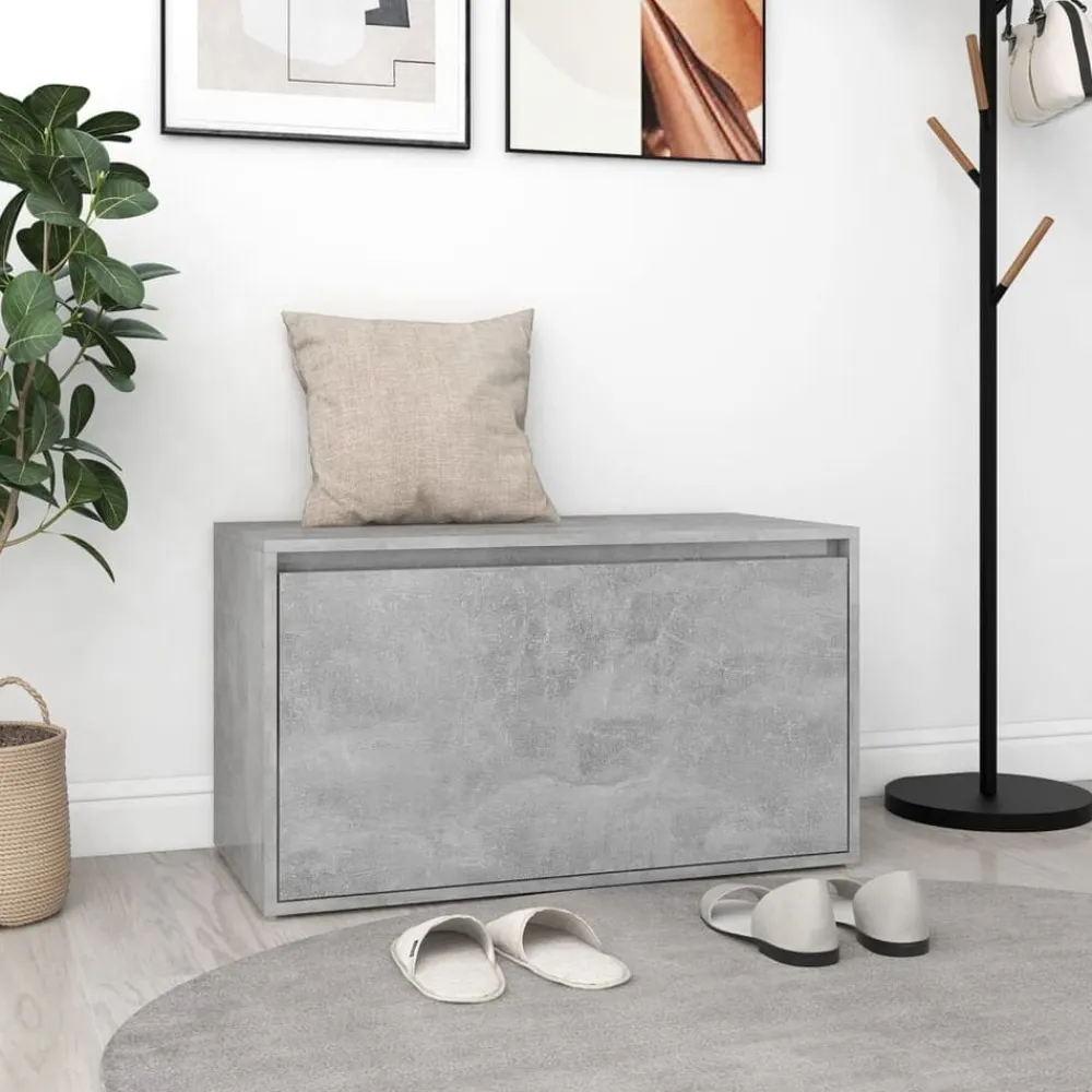 vidaXL Bancos-Banco de pasillo madera de ingeniería gris hormigón 80x40x45 cm