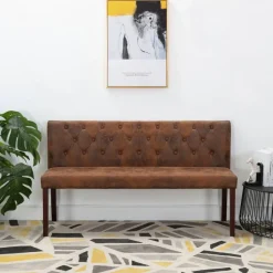 vidaXL Banco de piel de ante artificial marrón 148,5 cm Marr&oacute;n