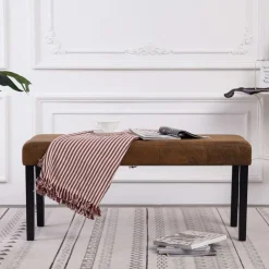 vidaXL Banco de piel de ante artificial 106 cm marrón Marr&oacute;n Discount