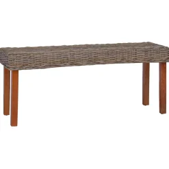 vidaXL Banco de ratán kubu natural y madera maciza de caoba 110 cm Marr&oacute;n Hot