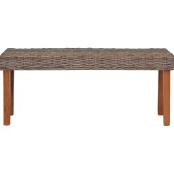 vidaXL Banco de ratán kubu natural y madera maciza de caoba 110 cm Marr&oacute;n Hot