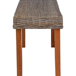 vidaXL Banco de ratán kubu natural y madera maciza de caoba 110 cm Marr&oacute;n Hot