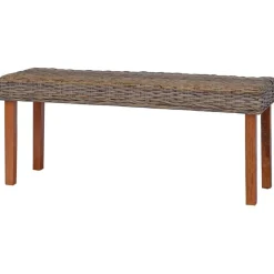 vidaXL Banco de ratán kubu natural y madera maciza de caoba 110 cm Marr&oacute;n Hot