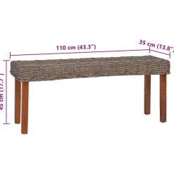 vidaXL Banco de ratán kubu natural y madera maciza de caoba 110 cm Marr&oacute;n Hot