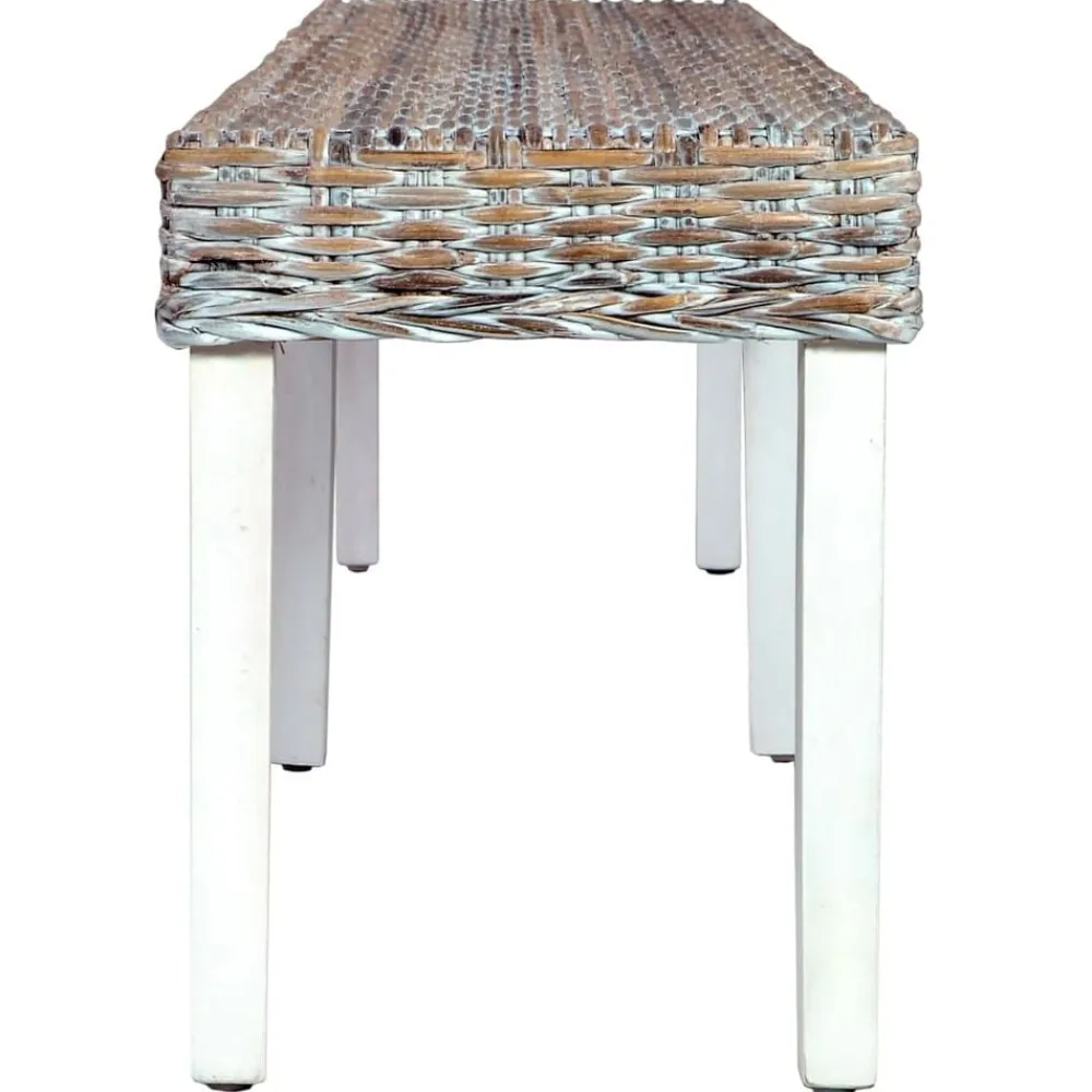 vidaXL Banco de ratán kubu y madera maciza de mango 160 cm Blanco New
