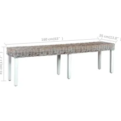 vidaXL Banco de ratán kubu y madera maciza de mango 160 cm Blanco New