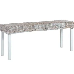 vidaXL Bancos-Banco de ratán kubu y madera maciza de caoba 110 cm