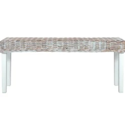 vidaXL Bancos-Banco de ratán kubu y madera maciza de caoba 110 cm