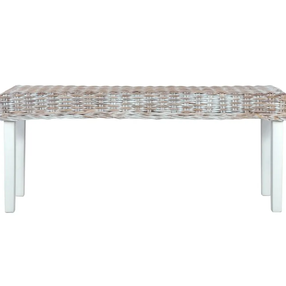 vidaXL Bancos-Banco de ratán kubu y madera maciza de caoba 110 cm