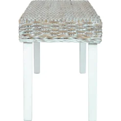 vidaXL Bancos-Banco de ratán kubu y madera maciza de caoba 110 cm